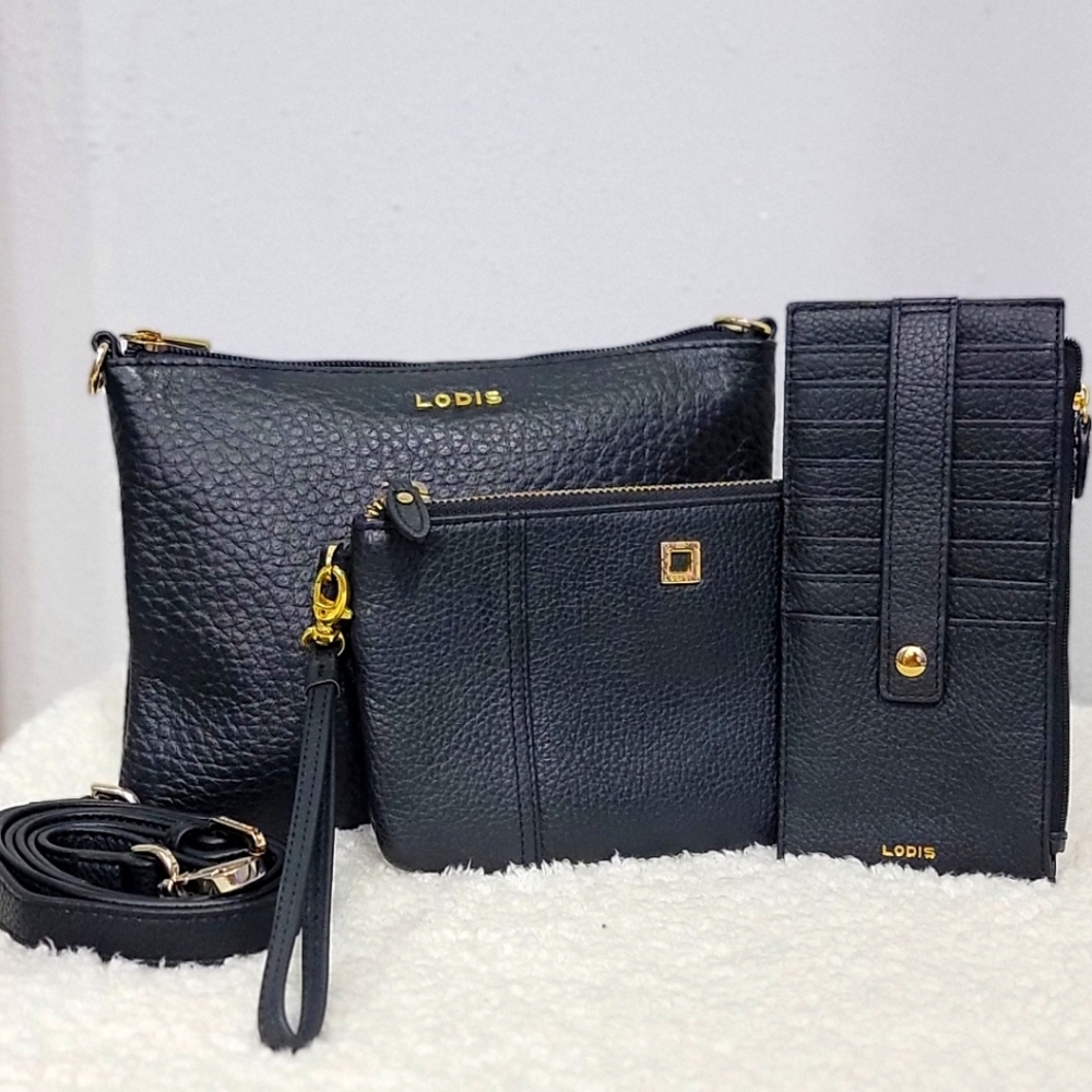 LODIS Leather 3 Pcs Womens Bag and And Wristlet